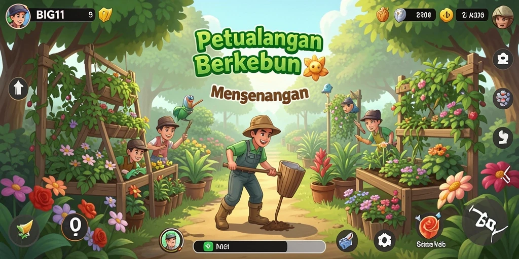 Tampilan gameplay dari BIG11 menunjukkan lahan pertanian yang rimbun dan berwarna-warni.