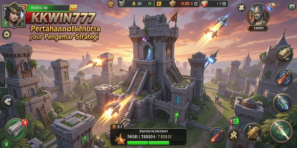 Screenshot gameplay KKWIN777 yang menunjukkan aksi menara pertahanan strategis.