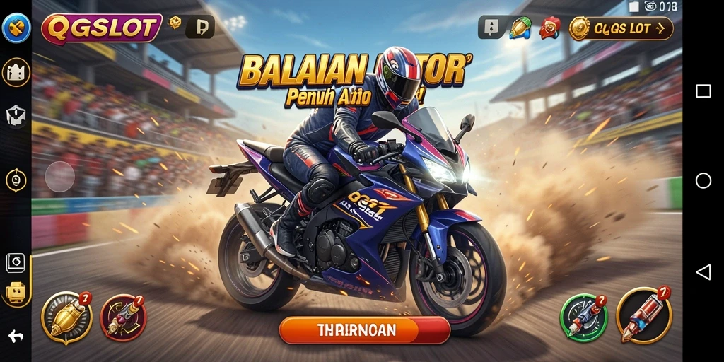 Gameplay mendebarkan di <strong>QQSLOT</strong> dengan motor cepat dan lintasan menantang.