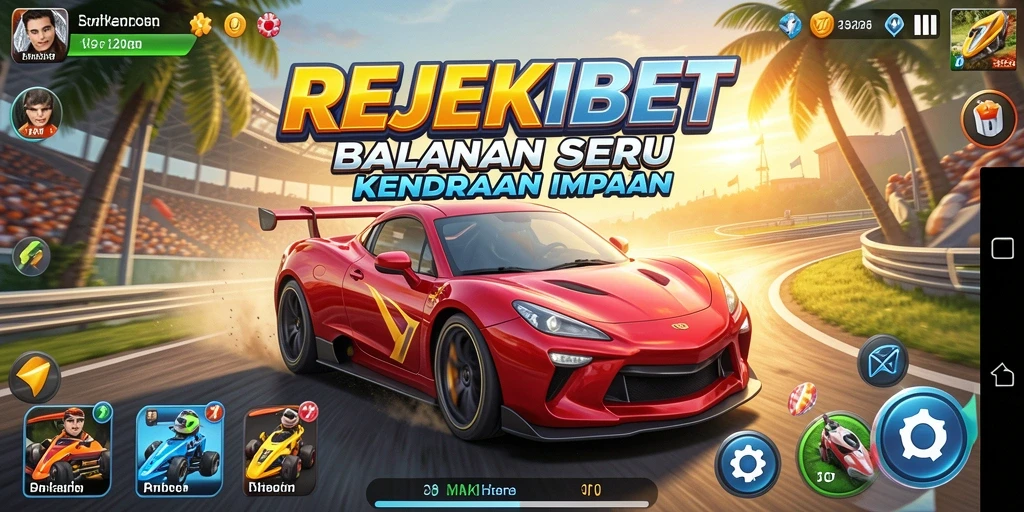 Tampilan gameplay seru dalam REJEKIBET dengan berbagai lintasan balapan.