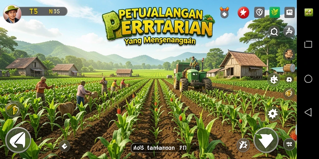 Gameplay T6 menampilkan pertanian yang cerah dan aktif.