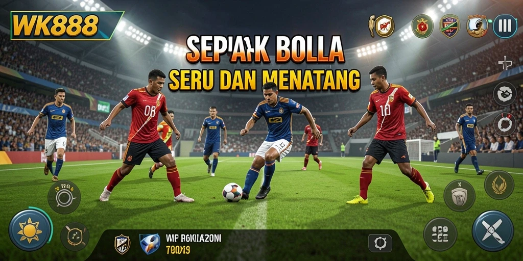 Gameplay seru dari WK888 yang menggambarkan aksi sepak bola intens.
